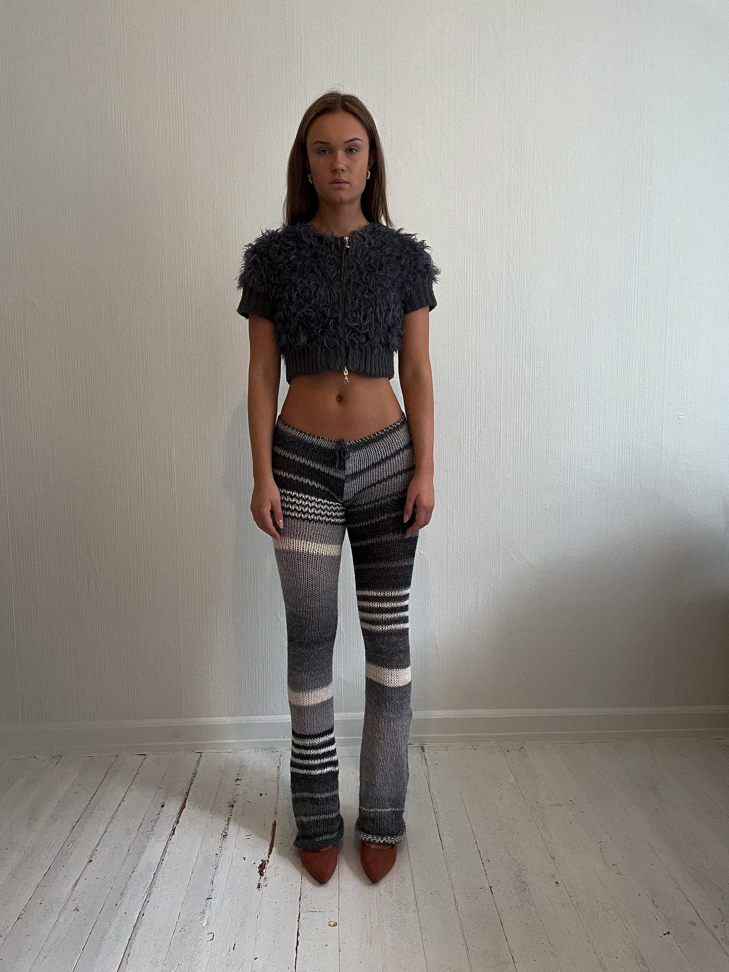 Grey striped knitted pants