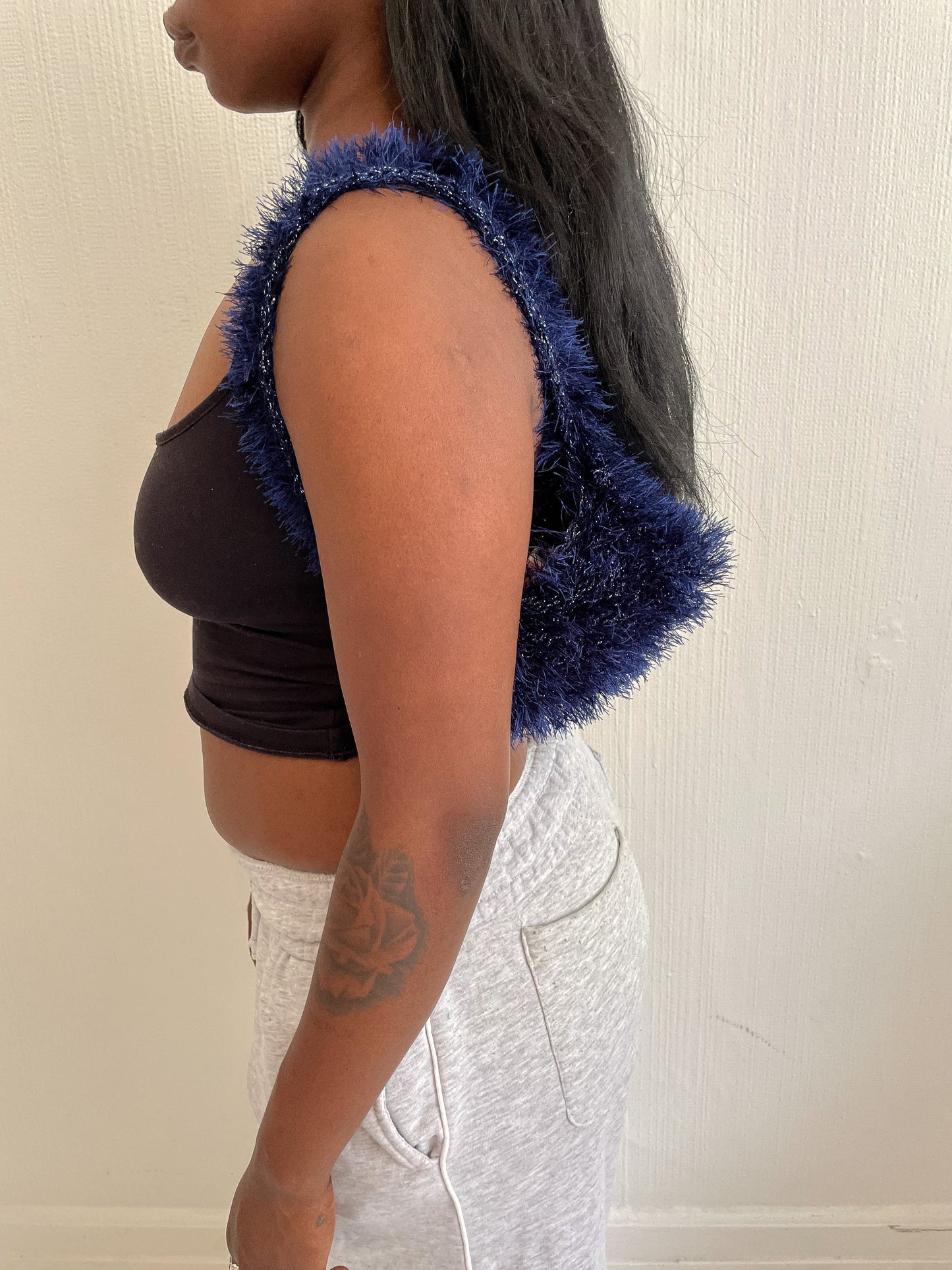 Knitted fluffy mini bag - midnight blue